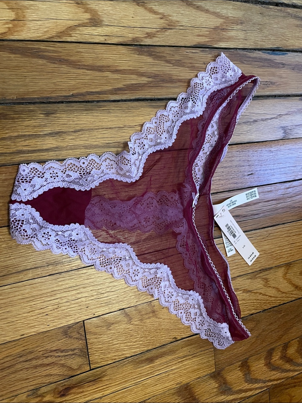 Victoria's Secret Sheer Lace Bikini Panty in Burgundy and Light Pink